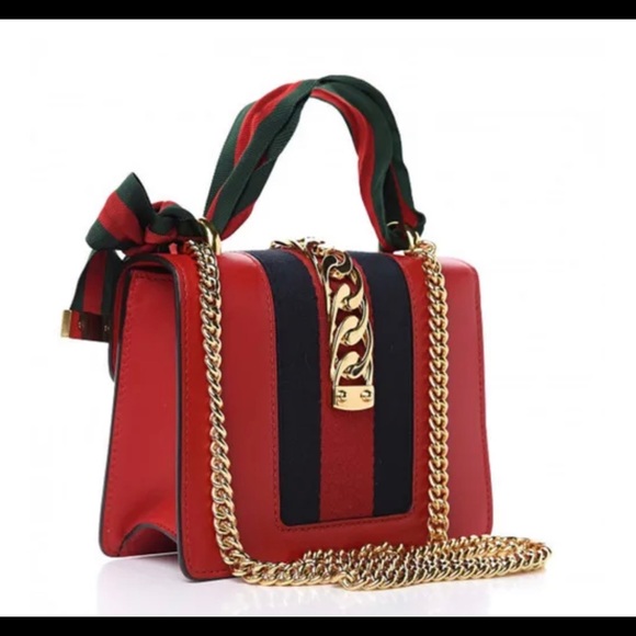GUCCI SYLVIE LEATHER HANDBAG - RED - Picture 2 of 3